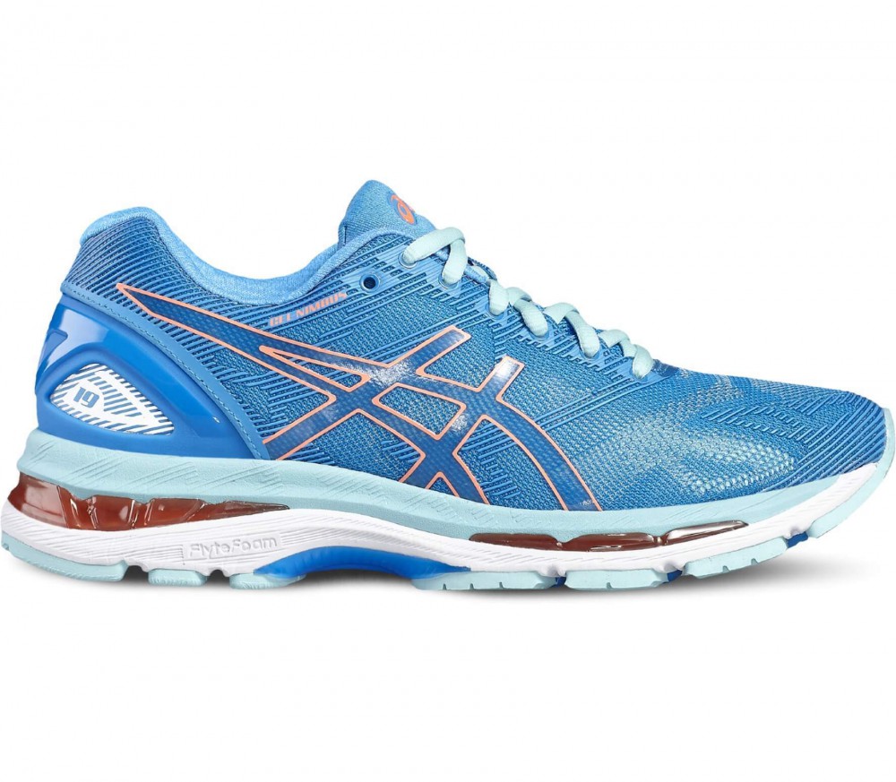 asics gel nimbus femme bleu, ASICS - Gel-Nimbus 19 chaussures de running pour femmes (bleu/orange)